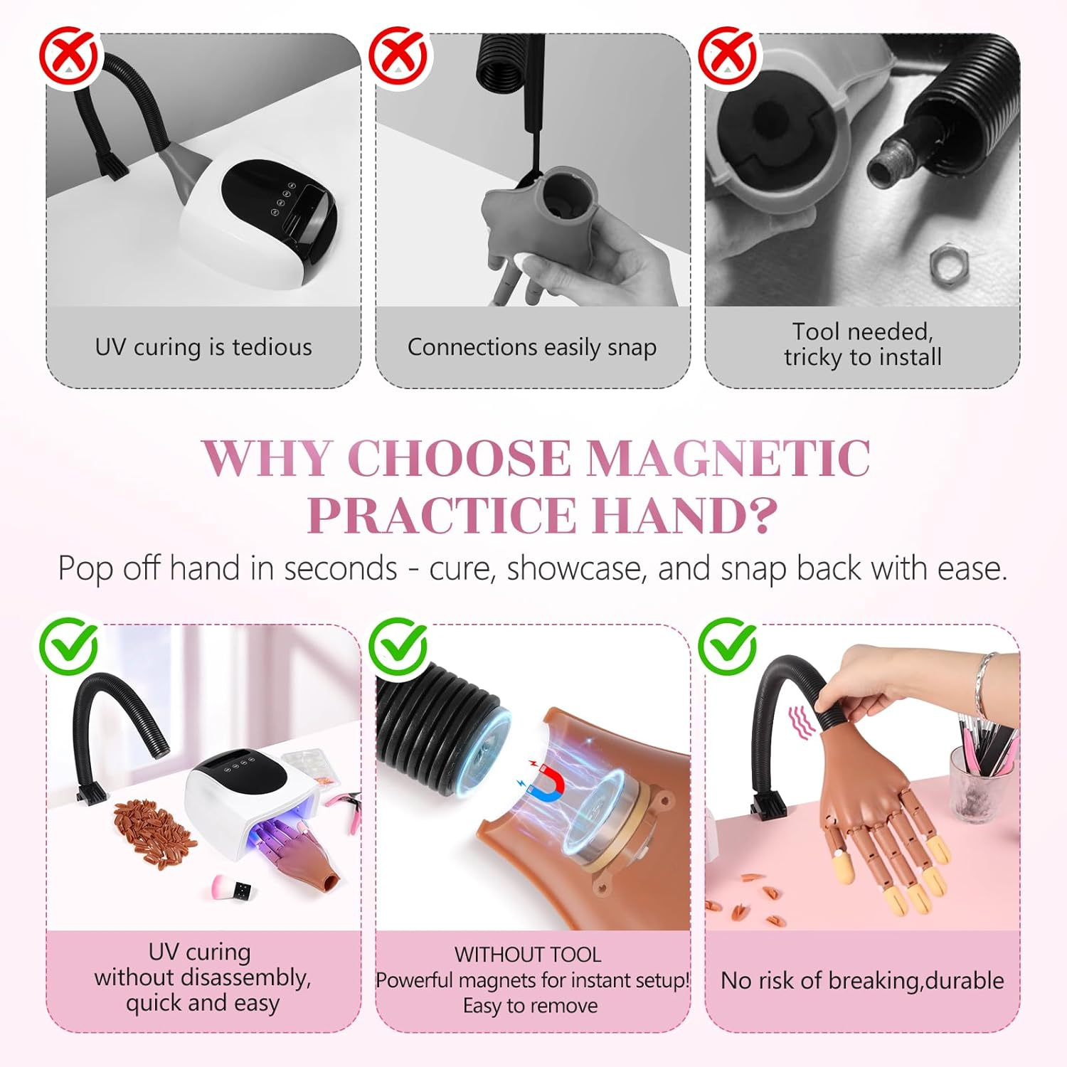 Magnetic Practice Hand for Acrylic Nails: Flexible Fake Hand Manicure Training Hand with Strengthen Nail Tips - Mannequin Hand Nail Kit for Beginners image number 5