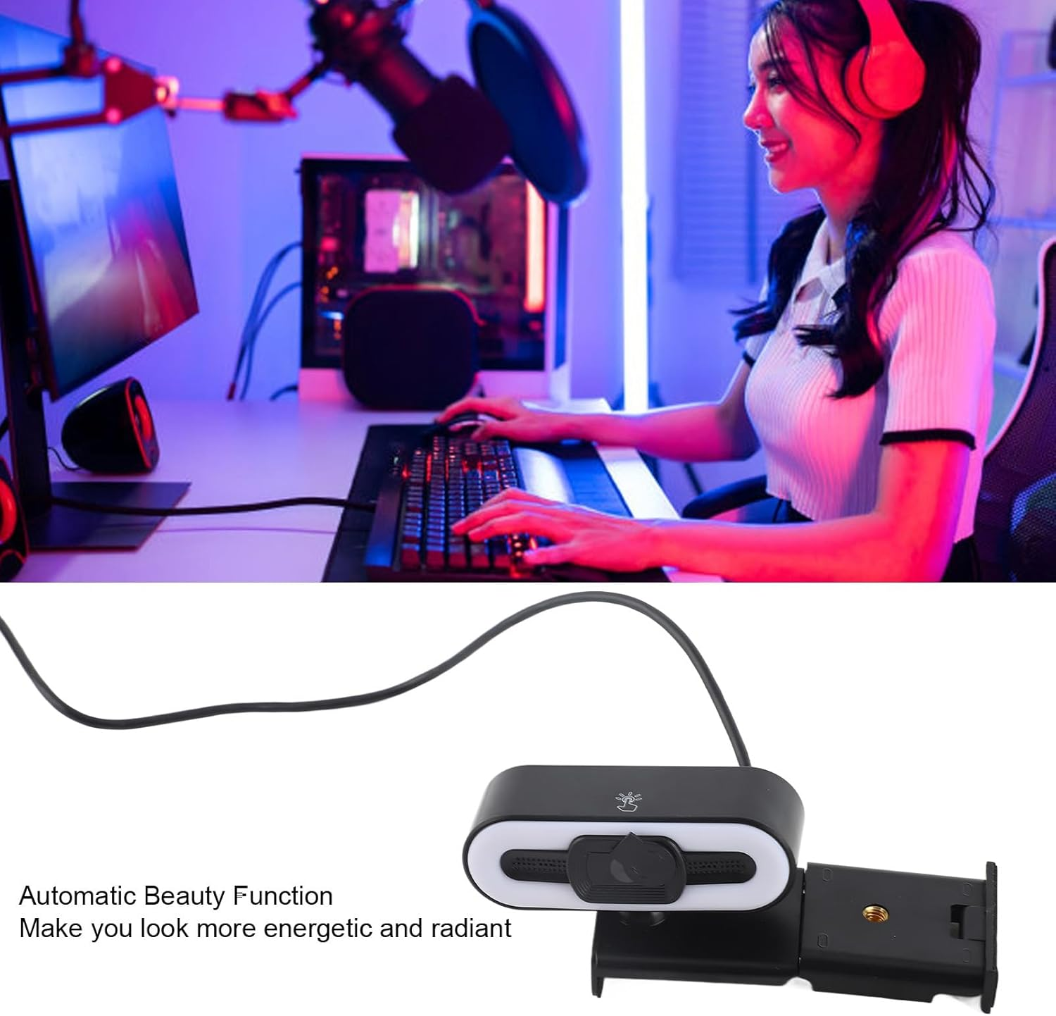 4K Webcam with Built-In Microphone, Bright Fill Light, Auto Beauty, USB 2.0 Interface, Tof Autofocus for Laptop, Desktop, LCD Monitor image number 2