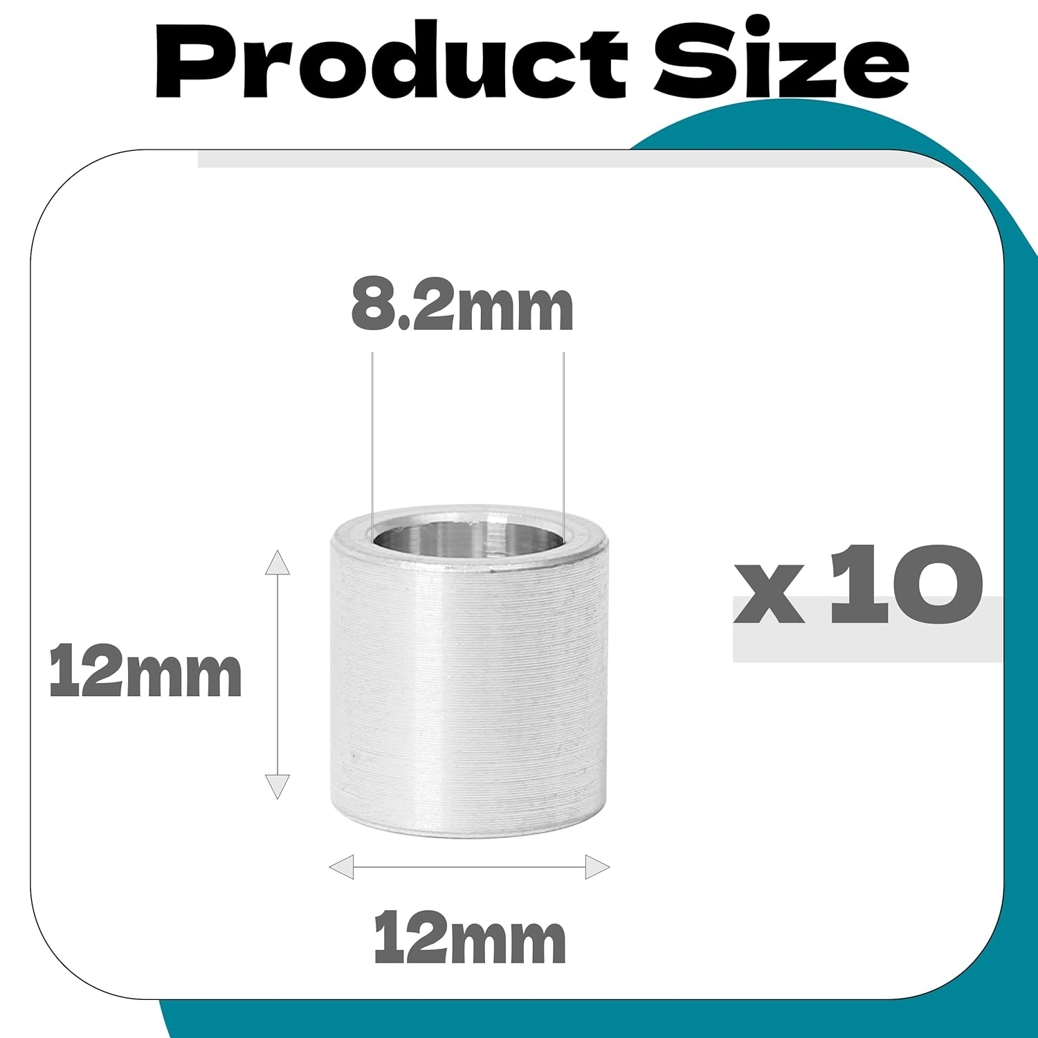 Zhooooonglf 10Pcs M8 Aluminum Spacers, Metal Spacer Aluminum round 8.2Mm ID X 12Mm OD X12Mm L Thickness Screw Standoff for M8 Screw Bolts Silver image number 1