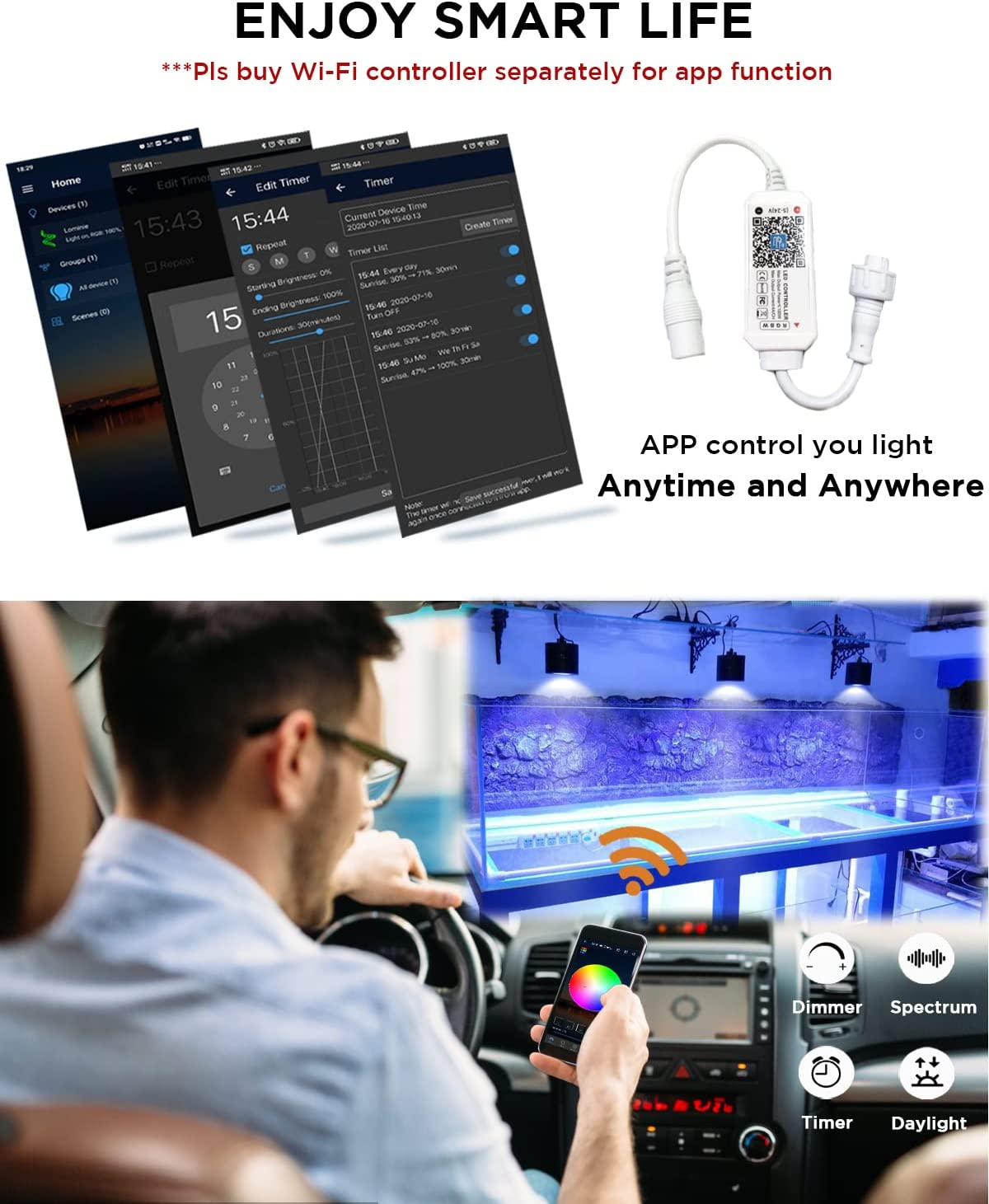 Lominie LED Aquarium Reef Light 80W Full Spectrum Aquarium Light Smart Control for 60Cm Saltwater Aquarium Coral Reef Fish Tank with Gooseneck image number 1