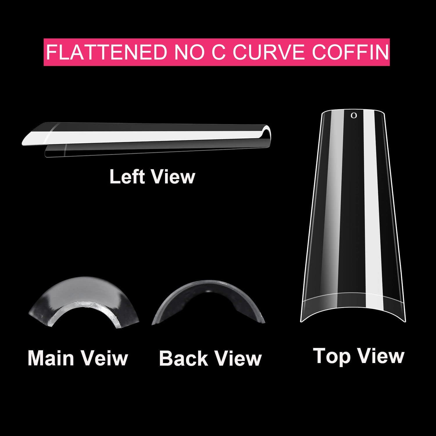 SWETIDY 500Pcs No C Curve Coffin Nail Tips, Clear Long Coffin Shaped Acrylic Fake Nails Flattened Half Cover False Nails with Box for Nail Salon Professional and DIY Nail Art 10 Sizes image number 3