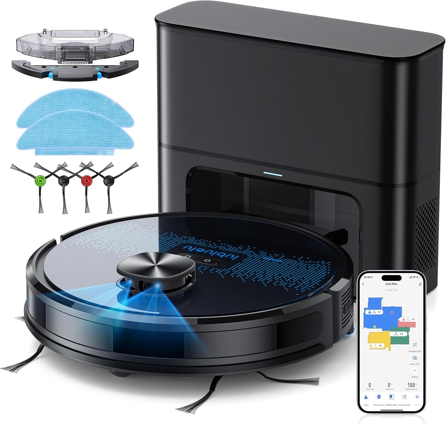 Lubluelu Robot Vacuum Cleaner with Mop,5000Pa Robot Vacuum with 2.0L Self Emptying Station,Lidar Navigation,Wifi/App/Alexa,Carpet Boost,Self-Charging,3 in 1 Robotic for Pet Hair Hard,Floor,Carpet image number 4