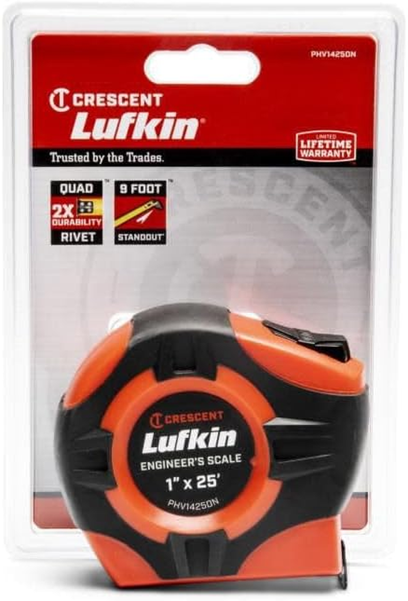 Lufkin Crescent 1" X 25' P1000 Series Hi-Viz&reg; Orange Engineer'S Yellow Clad A4 Blade Power Return Tape Measure - PHV1425DN image number 5