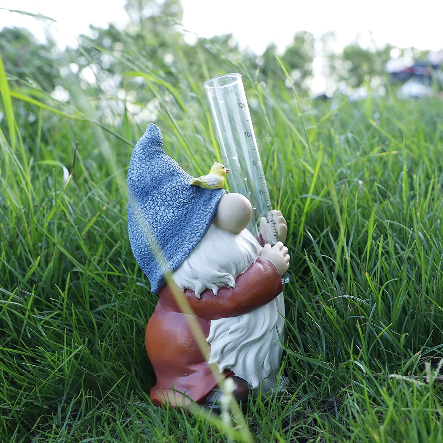 FORUP Resin Gnome Statue with Rain Gauge, Hand Painted Gnome Sculpture for Garden image number 1