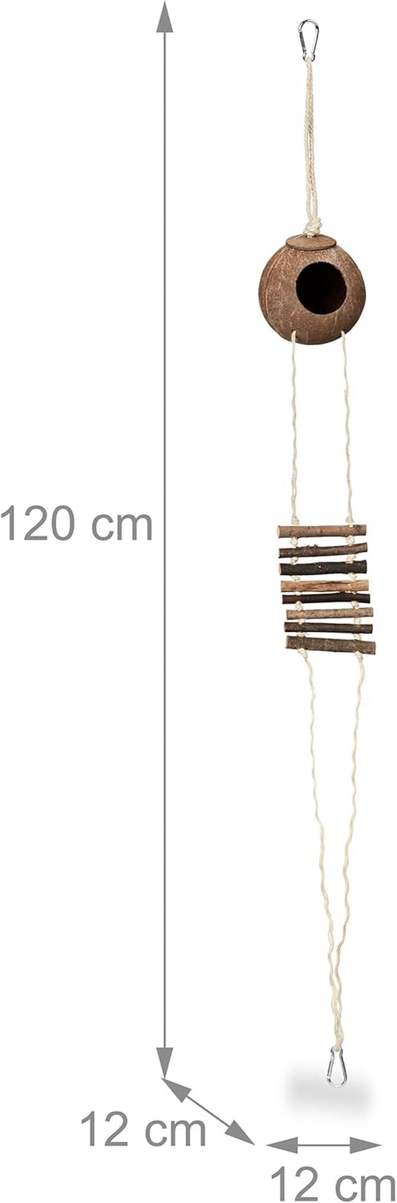 Relaxdays Bird Toy Wooden Ladder Coconut Shell Bird Cage Accessories for Budgie Canary Bird Nest Natural 1 Piece image number 5