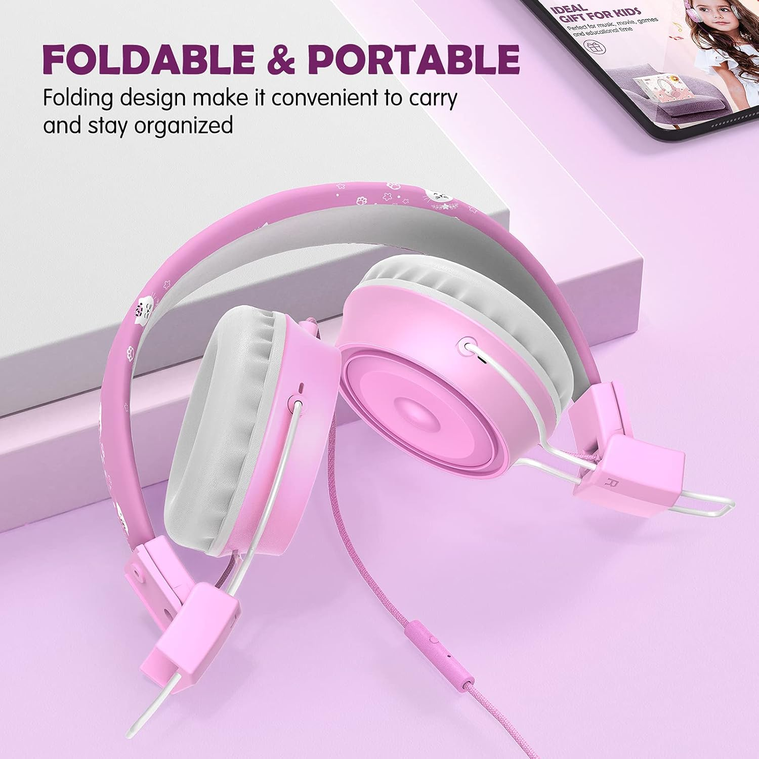 Bluefire Kids Headphones with Mic, Children'S Headphones with 85Db Volume Limited, over Ear Stereo Headphones for Boys Girls, Child Headphones for Study School Online Course Tablet(Pink)