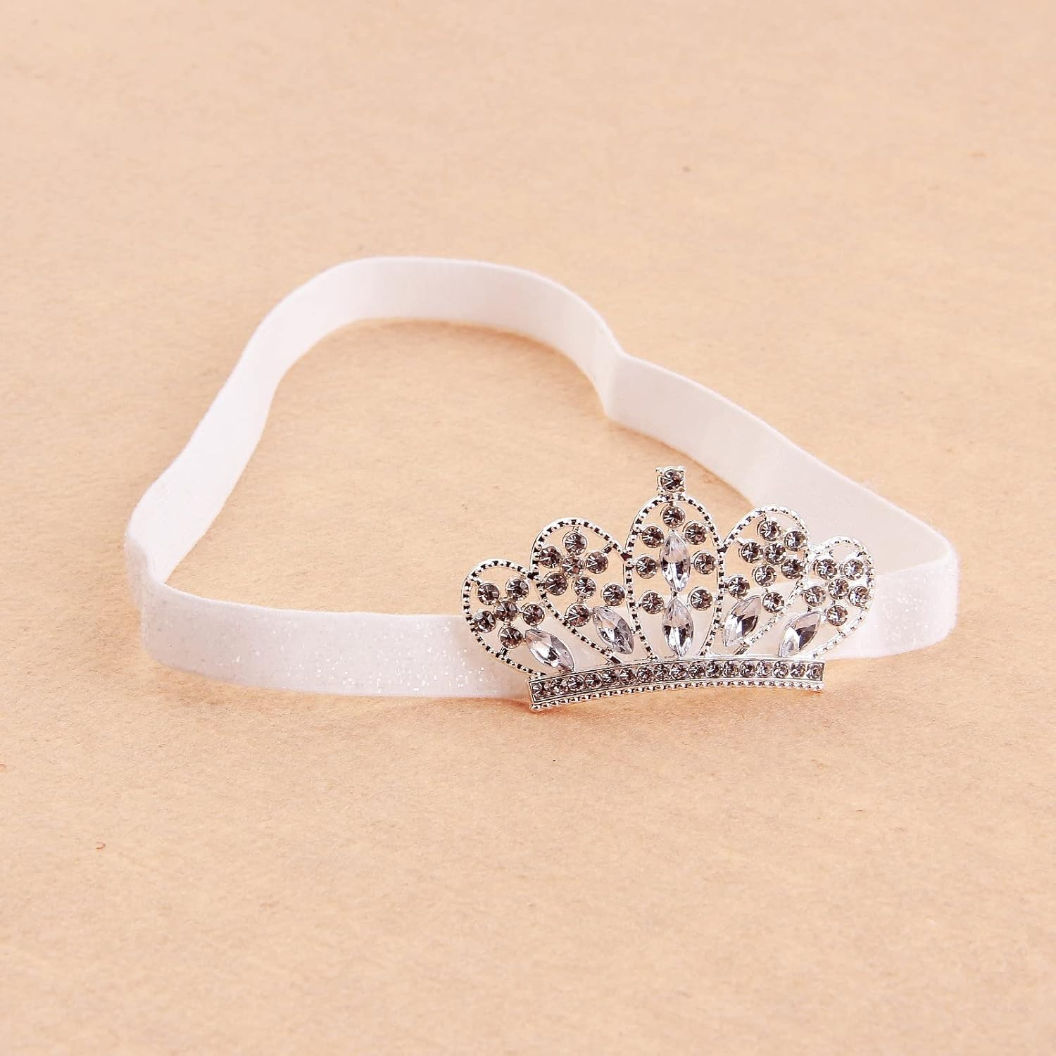 Nishine 2 Pieces Baby Girls Crown Headband Princess Tiara Headdress Set Toddler Elastic Head Band (White) - Gold image number 5