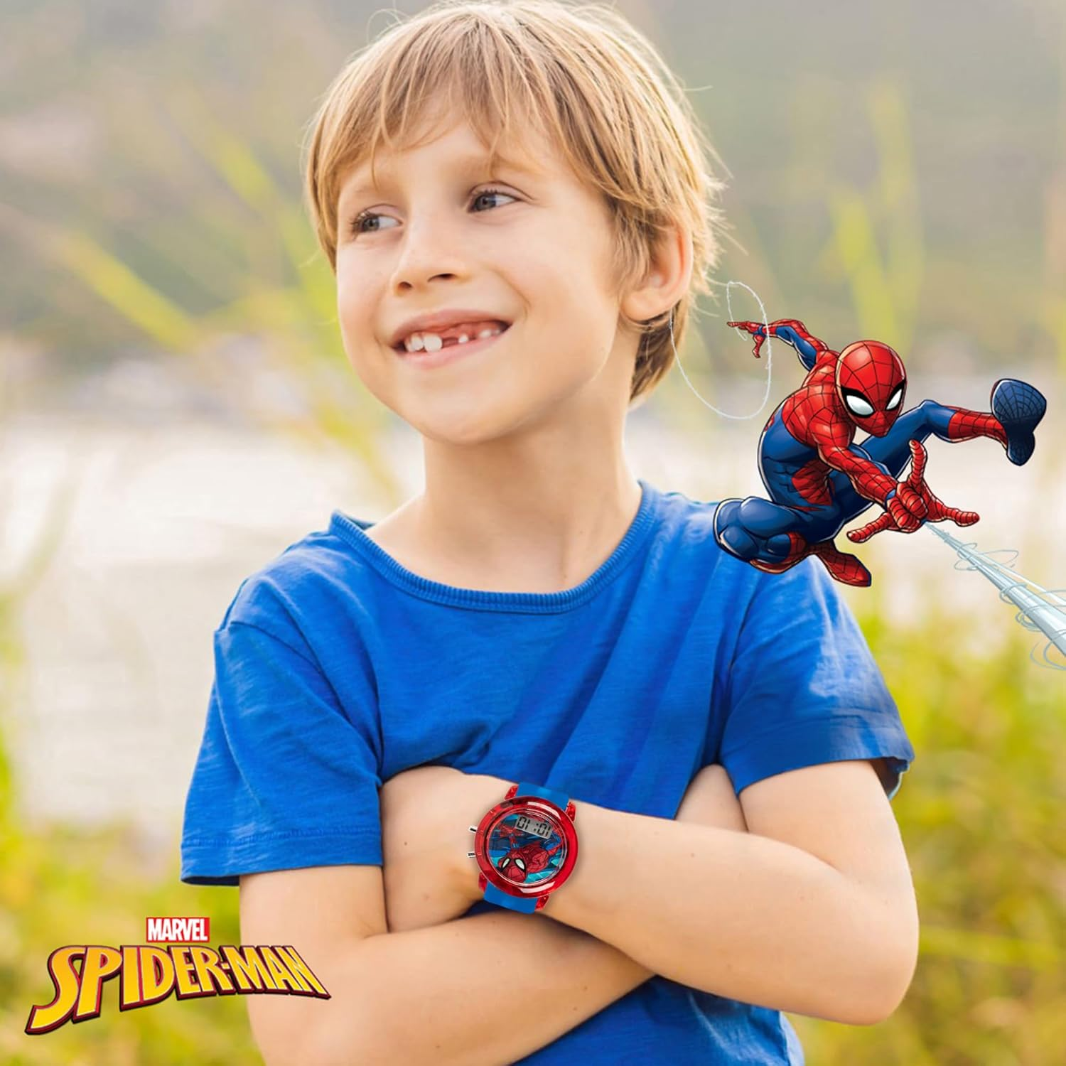 Accutime Marvel Spider-Man Digital Watch for Kids, Red/Blue, Digital Quartz image number 3