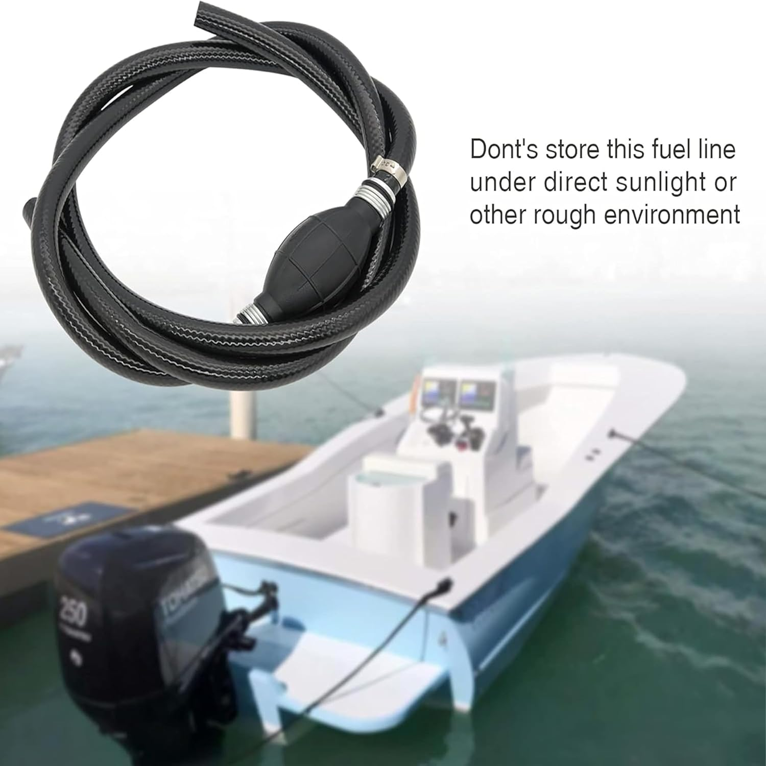 Universal 3/8 Inch Nylon Braided Fuel Line Assembly with Primer Bulb, 6FT Marine Outboard Boat Motor Hose, Steel Clamps for Rvs image number 5