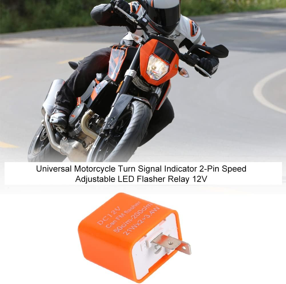 2-Pin Flasher Relay, 12V Speed Adjustable LED Electronic Flasher Relay Universal Motorcycle Turn Signal Indicator for Turn Signal Light Fast Hyper Flash (Orange) image number 5