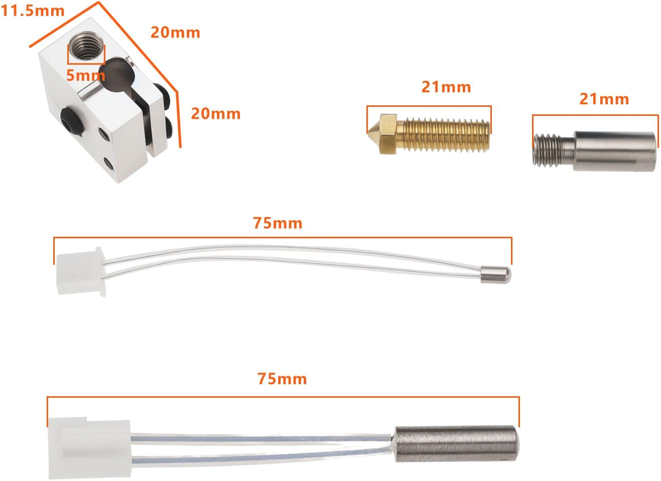 1 Set 3D Printer Extruder Kit Nozzle Heat Block 24V 64W Thermistor Replacement Kit Compatible with Artilry Sidewinder X1 X2 Compatible with Genius 3D Printer Hotend image number 5
