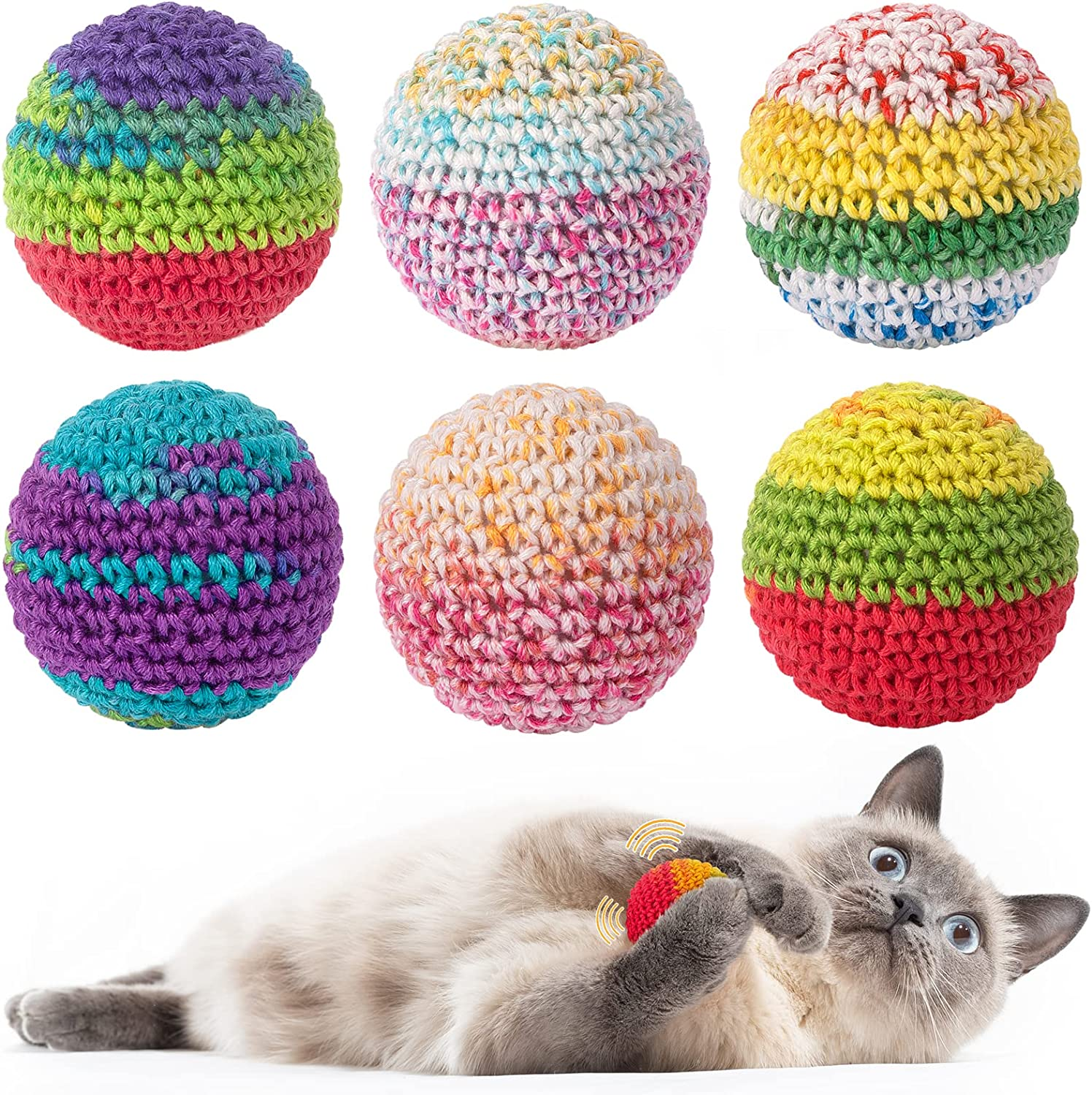 Retro Shaw Cat Toys Balls, Woolen Yarn Cat Ball Toy with Bell Inside, Cat Toys for Indoor Cats, Interactive Cat Chew Toys for Kitty Kitten, 6 Pack image number 2