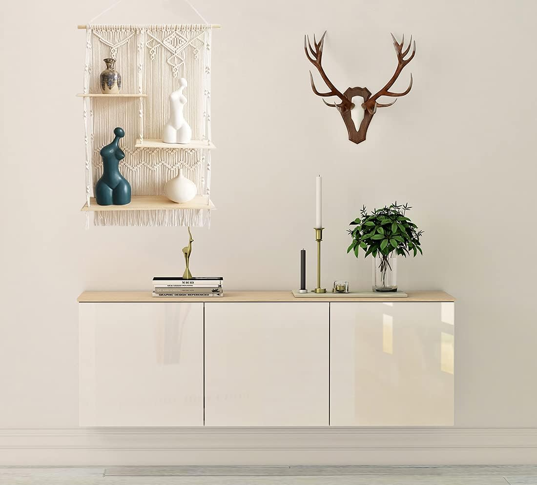 Geepro Handcrafted 3 Tier Large Macrame Wall Hanging Shelf Boho Indoor Outdoor Rope Plant Pot Holder for Home Decor