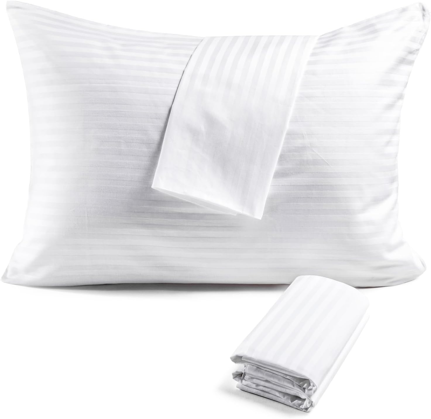 FAUNNA 600TC 100% Cotton Pillow Protectors, Standard Size (20X26), 2 Pack, Oeko-Tex Certified, Hotel Grade Pillow Cover with Silent Zipper, Zip up Pillow Cases, White image number 3