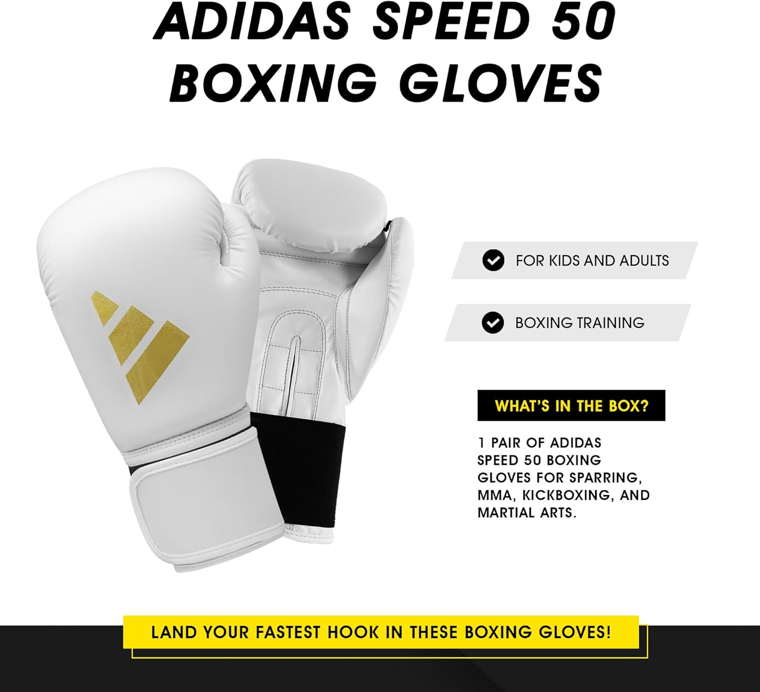 Adidas Speed 50 Boxing Gloves for Men, Women & Kids Intermediate Level PU Training Gloves Perfect for Fitness Classes, Boxing Bag Workouts, and Sparring image number 2