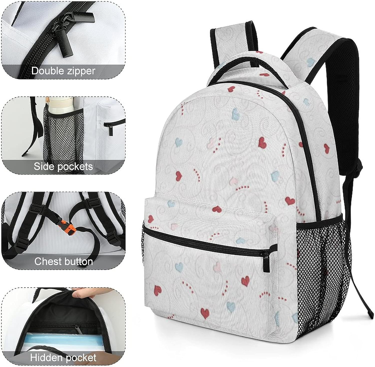 Oxford Cloth Children'S Backpack Pretty Decorative Texture Pattern Heart School Backpack for Girls,Adjustable Shoulder Waterproof image number 1