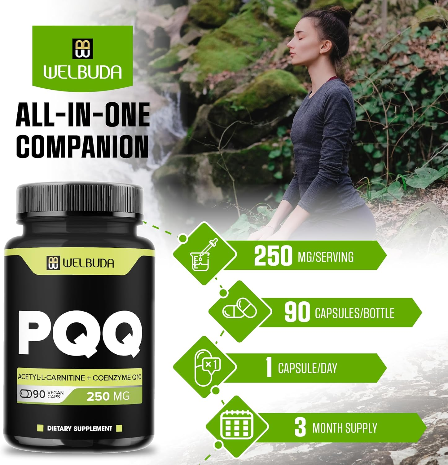 PQQ Supplement 250Mg - 90 Capsules for 3 Months - High Concentrated with Acetyl-L-Carnitine, Coenzyme Q10 - Supports for Energy Production, Cognitive Health & Circulatory System image number 3