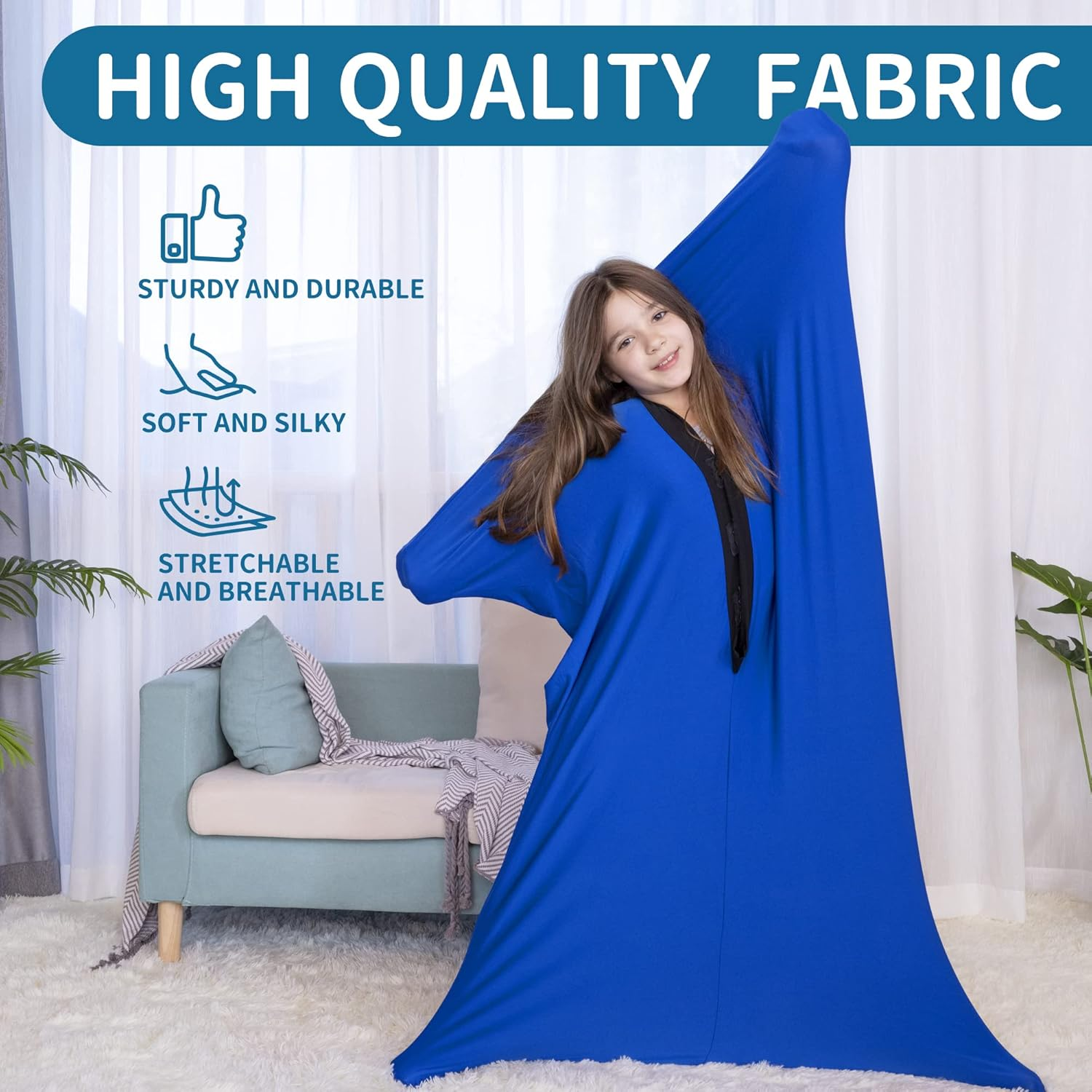 OUTREE Sensory Body Sock for Kids, Full Body Sock Provides Deep Pressure Input, Relaxing Sensory Toys for Autistic Children with a Carrying Bag (Medium 47''&times;27'' Blue)