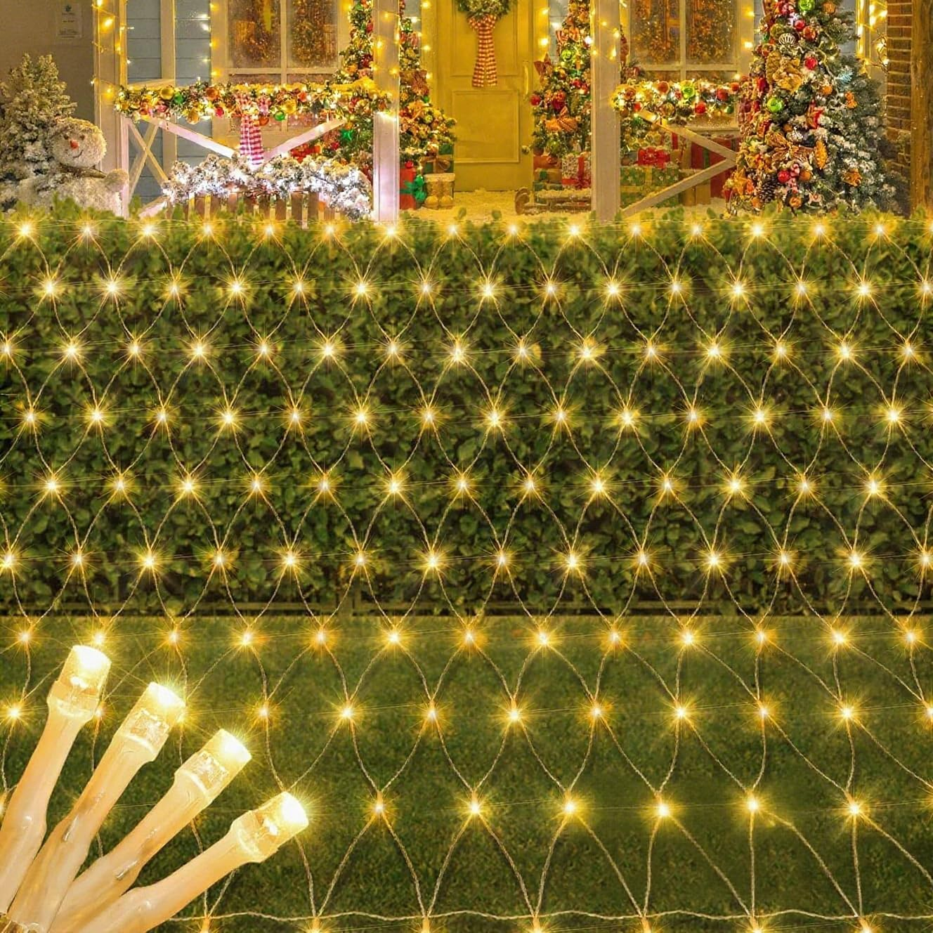 AODOO 192 LED Net Lights Outdoor Mesh Lights, 8 Modes Net Light for Bushes Plug In, Waterproof Christmas String Light for Bushes Ceiling Wedding Indoor Outdoor(9.8Ft X 6.6Ft,Warm White) image number 2