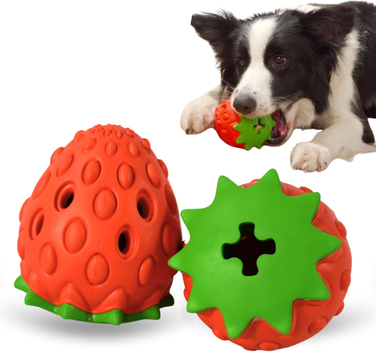 Dog Chew Toy,Strawberry Tuggy, Tough Durable,Interactive Dog Toys, Food & Treat Puzzle Slow Feeder Dispenser, IQ Mental Stimulation & Enrichment, Boredom Buster Ball Small Meduium Large Breed image number 3