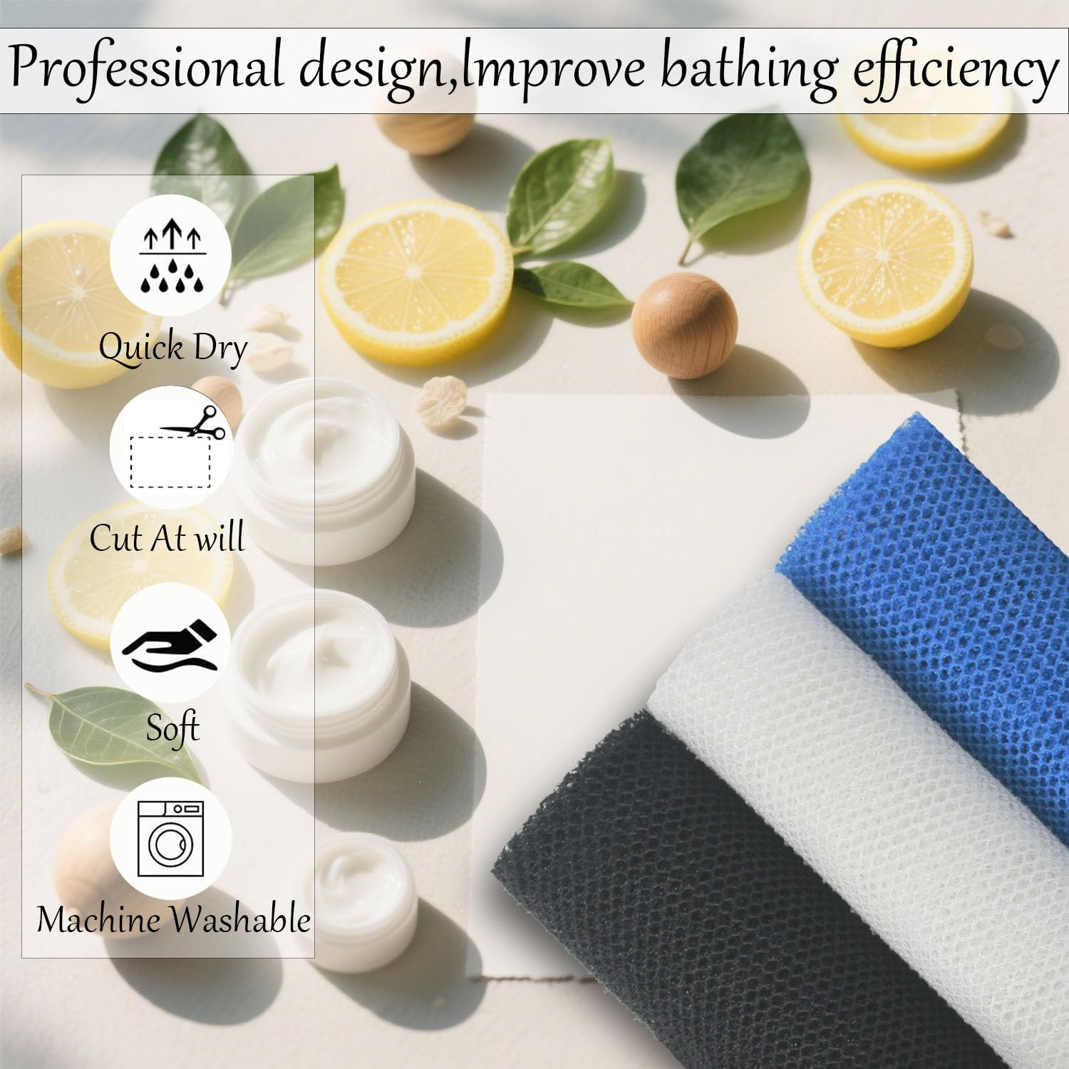 3 Pcs African Net Sponge Authentic，Body Scrubber, Body Exfoliator, Body Scrubber Net for Back Skin Smoother (Black, White, Blue) - Blue image number 6