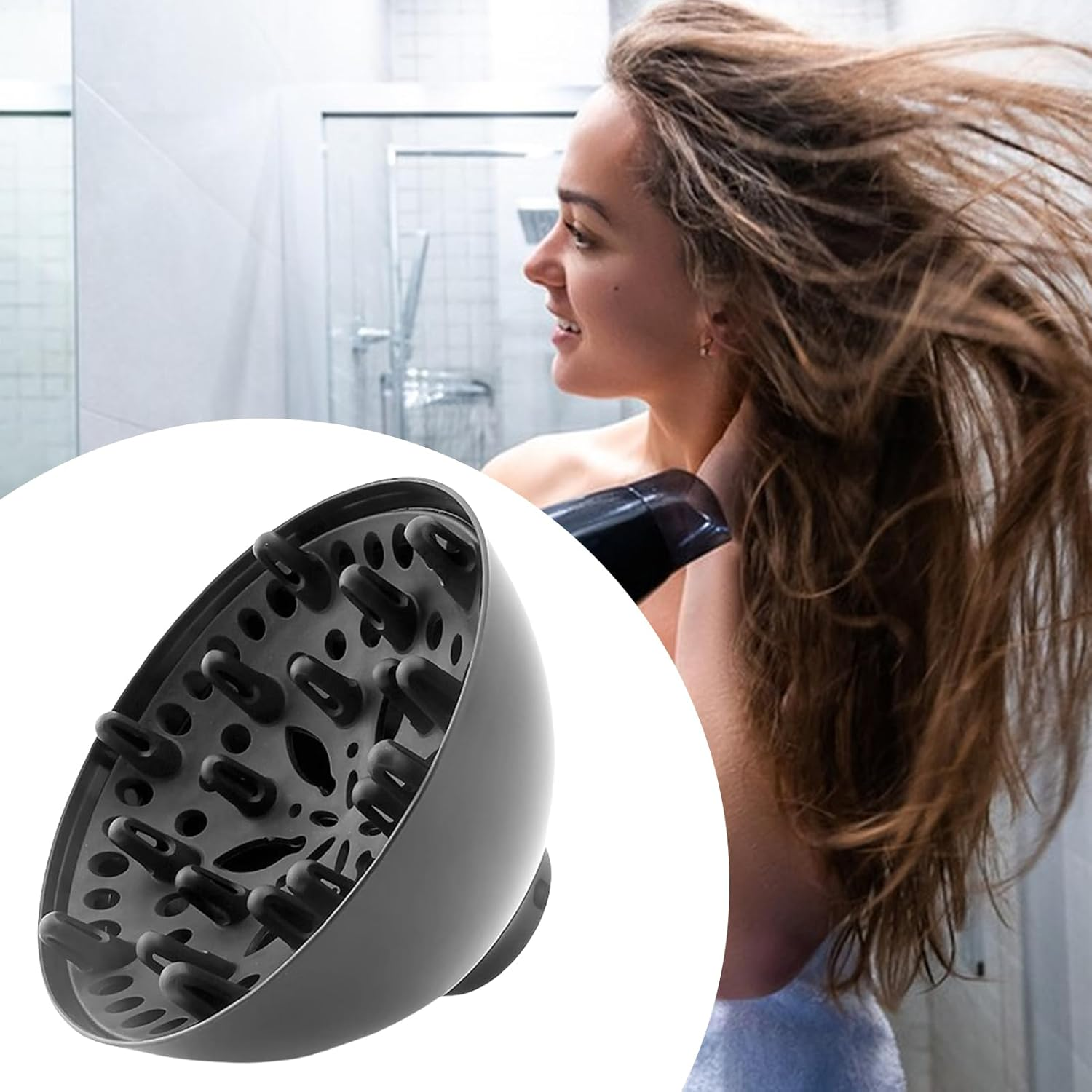 Hair Diffuser Attachment, Curly Hair Tool, Portable Styling Accessory, 6.5In, Lightweight Heat-Resistant Design, Even Airflow Control, for Travel Spa Vacation Morning Night Routine image number 2