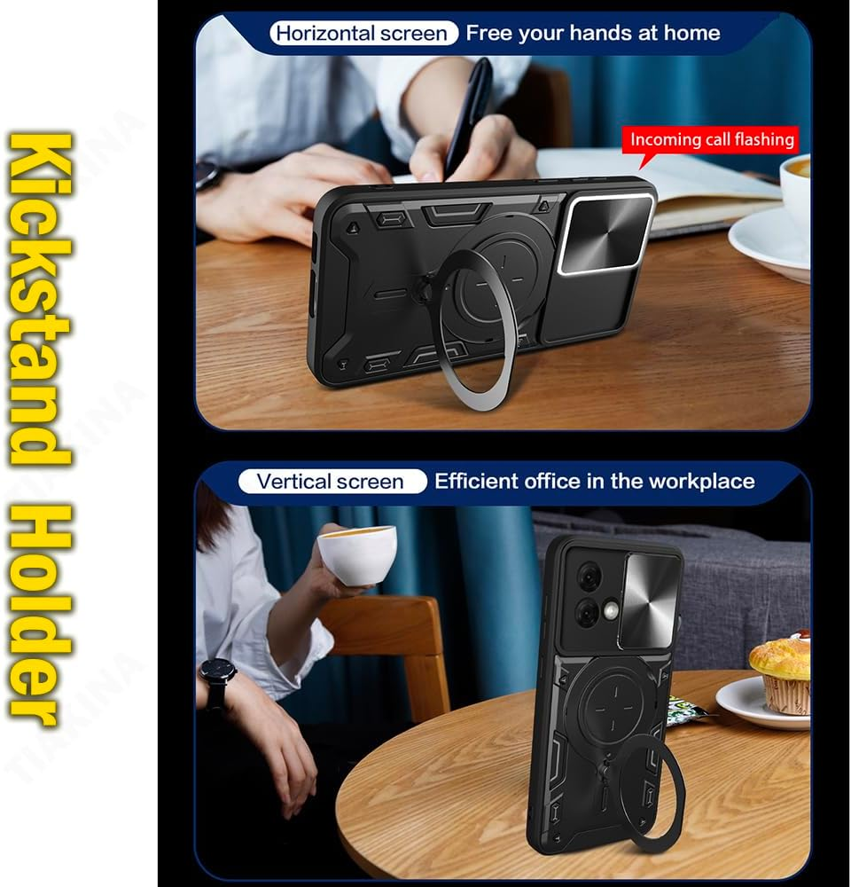 FORZARMOR for Oppo A60 5G/ A40 (6.67 Inch) Case Shockproof with Back Camera Slide Window Cover, Ring Kickstand Armor Military Rugged Cover (For A60 5G/A40 4G, Black) image number 2