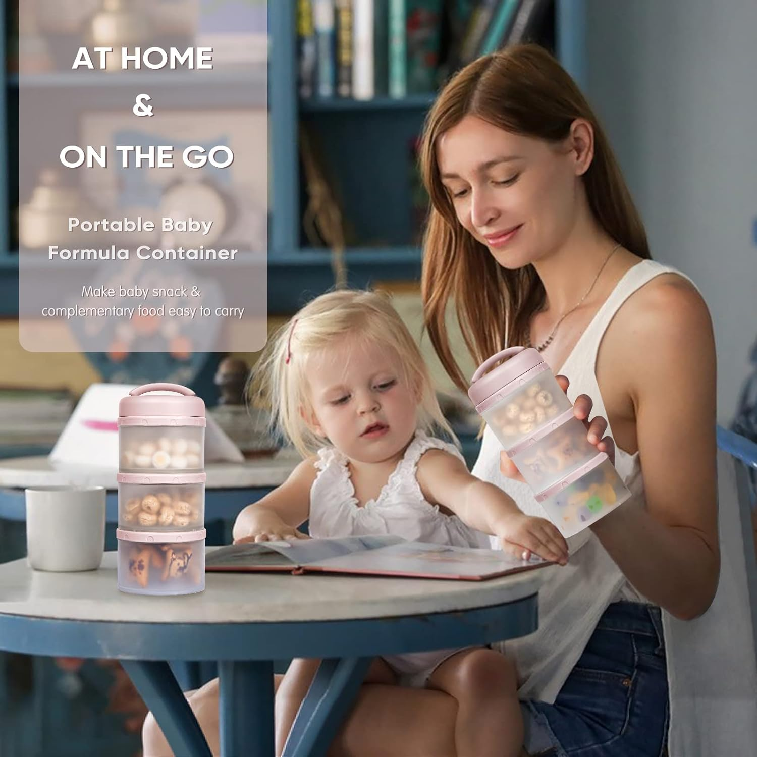 Termichy Stackable Formula Dispenser Portable Milk Powder Container, 2 Pack, Light Pink image number 3