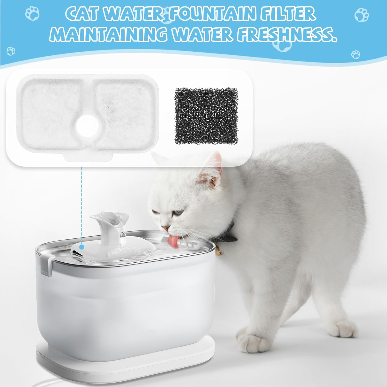 10 Pack Cat Water Fountain Filter Replacement, Compatible with PETLIBRO Dockstream 2.5L/84Oz Cat Water Fountain PLWF005/PLWF105/PLWF115/PLWF305, Quiet Cat Fountain Filters with 10 Pre-Filter Sponges image number 5