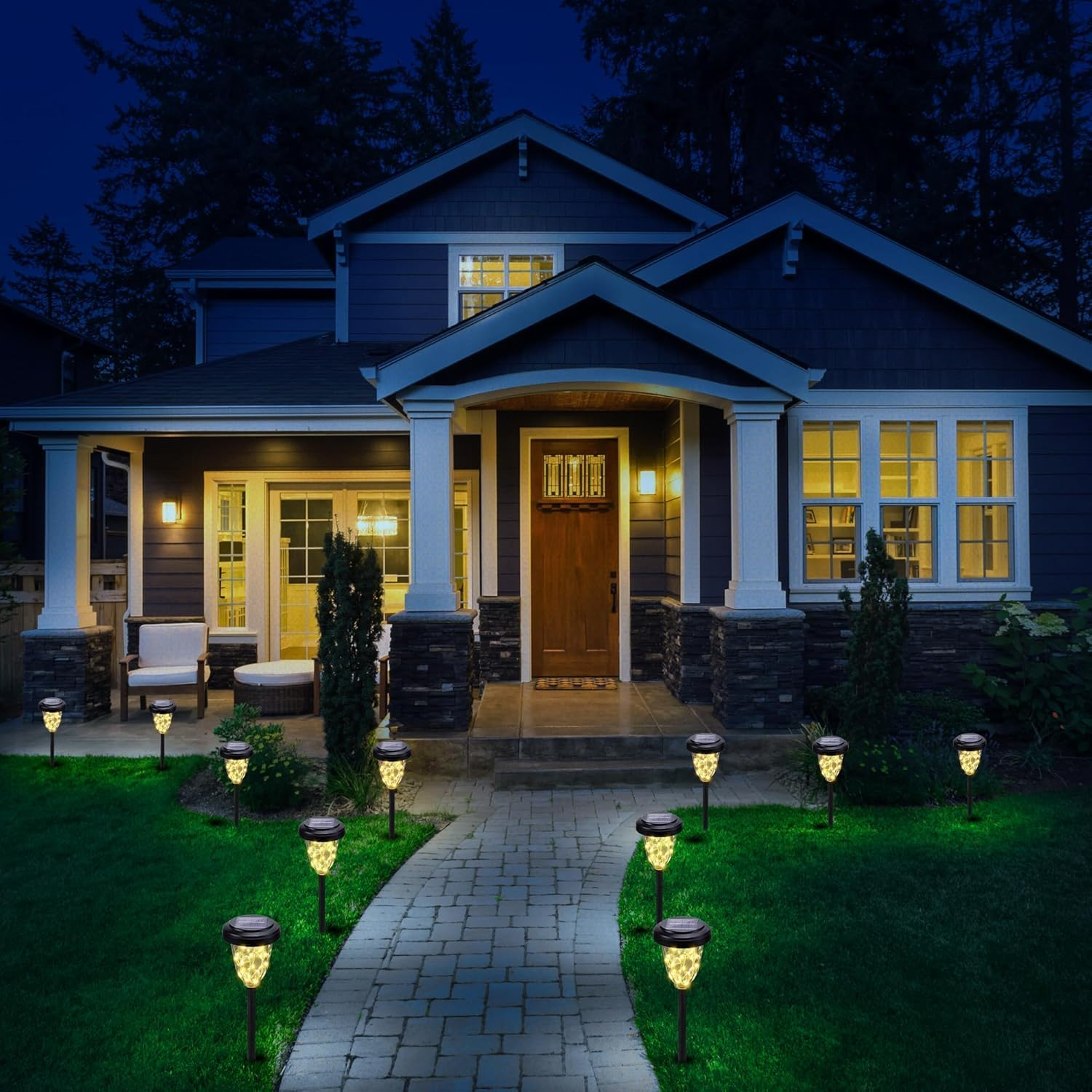 Solar Pathway Lights Outdoor, 6 Pack 30 LED Solar Lights Outdoor Waterproof, Solar Powered Landscape Lights with 2 Modes for Garden Yard Path Walkway Driveway Patio outside Decoration - Warm White image number 1