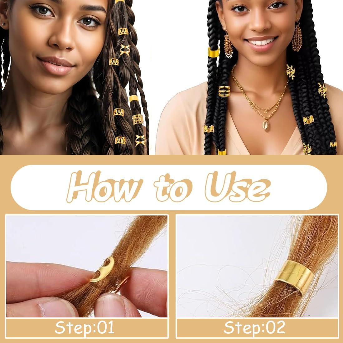 92 Pieces Gold Hair Accessories for Braids, Gold Dreadlock Jewellery Accessories, Loc Jewellery for Hair, Clips for Dreadlock Accessories, Hair Spirals Clips Hair Accessories image number 5
