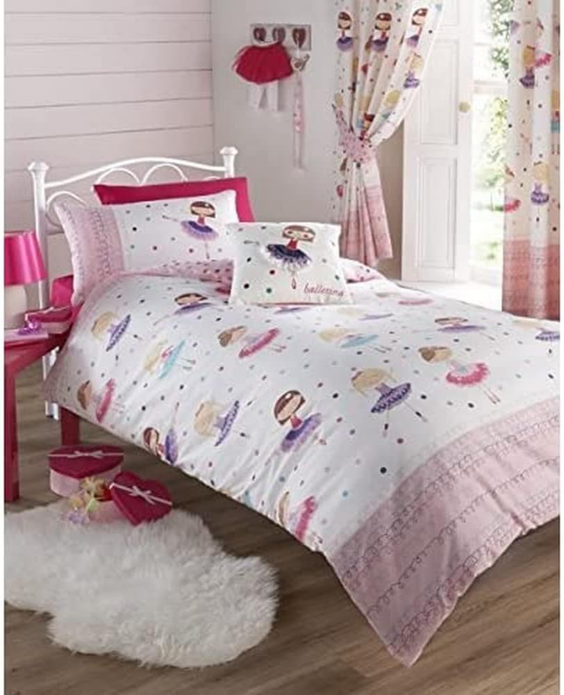 Kids Club Ballerina Pink Single Duvet Cover and Pillowcase Set Girl'S Children'S Bedding, Cotton and Polyester, Multicoloured