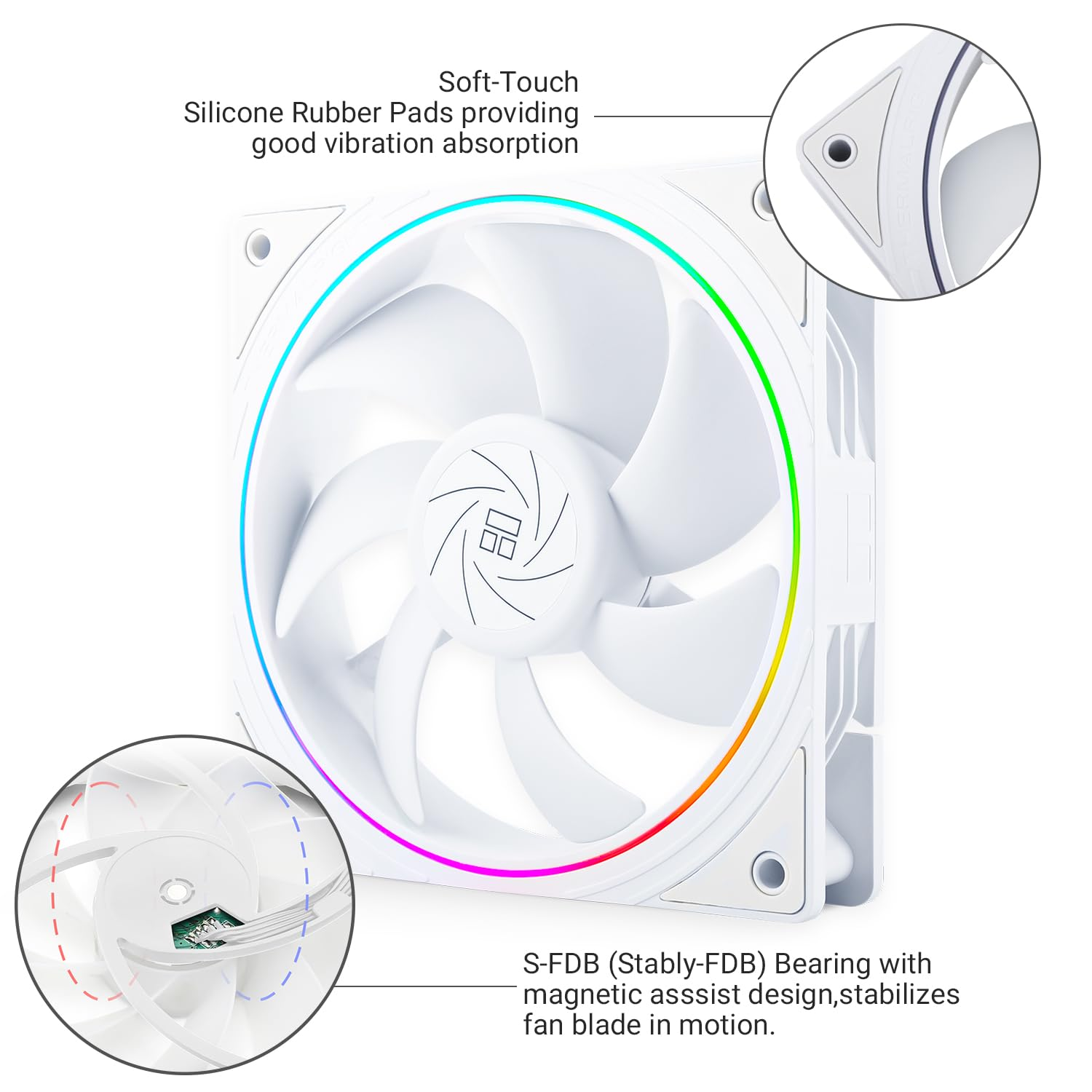 Thermalright TL-S12W CPU Fan 120Mm Case Cooler Fan Comes with ARGB Lighting Effect,Pc PWM Silent Computer Fan with 1500RPM Speed, CPU Cooling Fan White（3-Pack） image number 2