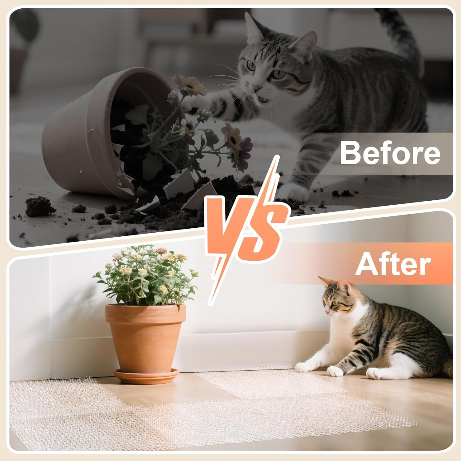 Uross Scat Mat for Cats -10PCS Sharper Deterrent Mat with Spikes Indoor Cat Repellent Outdoor Scat Spikes Pet Countertop Deterrent Keep Cats off Counter