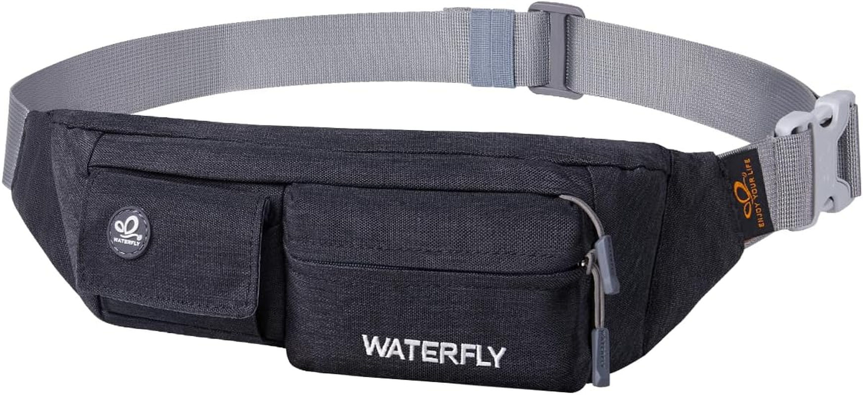 WATERFLY Fanny Pack for Women Men Water Resistant Small Waist Pouch Slim Belt Bag with 4 Pockets for Running Travelling Hiking Walking Lightweight Crossbody Chest Bag Fit All Phones&hellip;