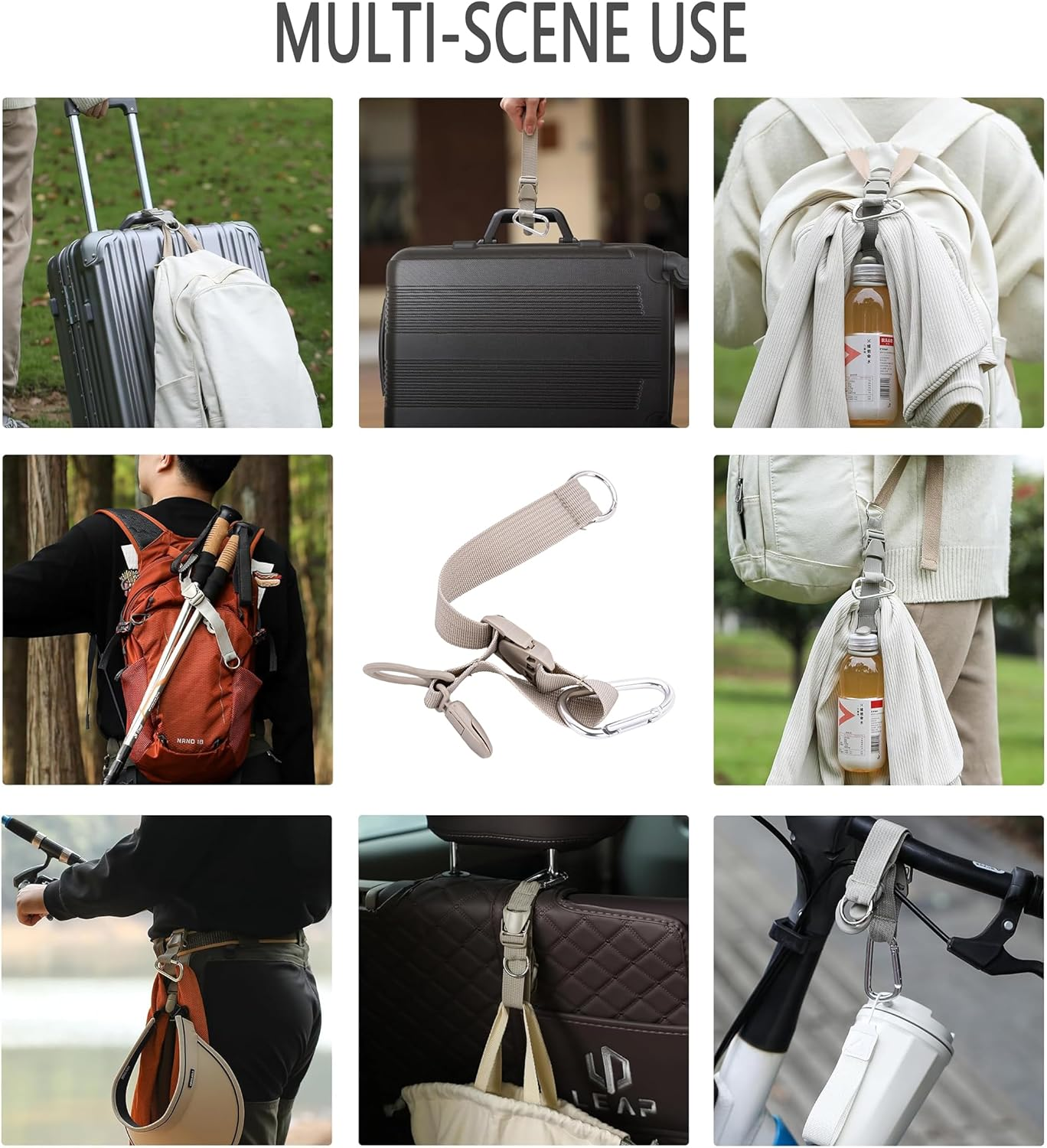 TSA Approved Luggage Straps for Suitcases - Adjustable Travel Belt with Hat Clip, Bag Extender & Silicone Bottle Holder, Carry on Bag Accessories (Grey)