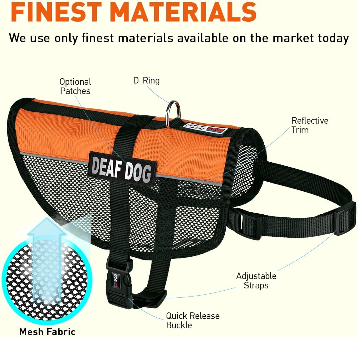 Dogline Maxaire Mesh Vest for Dogs and 2 Removable Deaf Patches, 13"-16", Orange image number 2