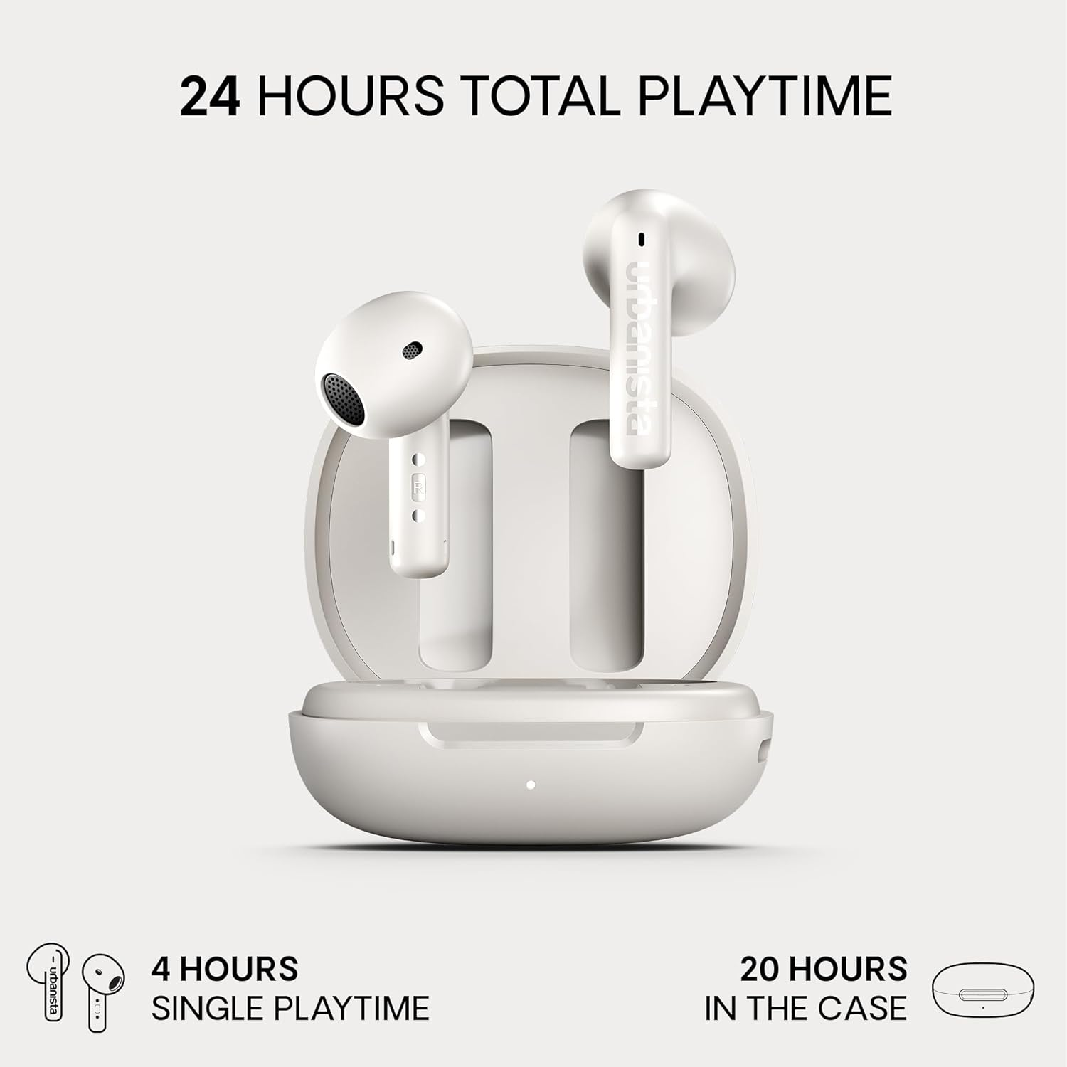 Urbanista Santa Monica Open Fit True Wireless with ANC, 24H Pay, Adaptive EQ, Crystal-Clear Calls, Touch Controls, Advanced Wind-Noise Reduction, Cloud White