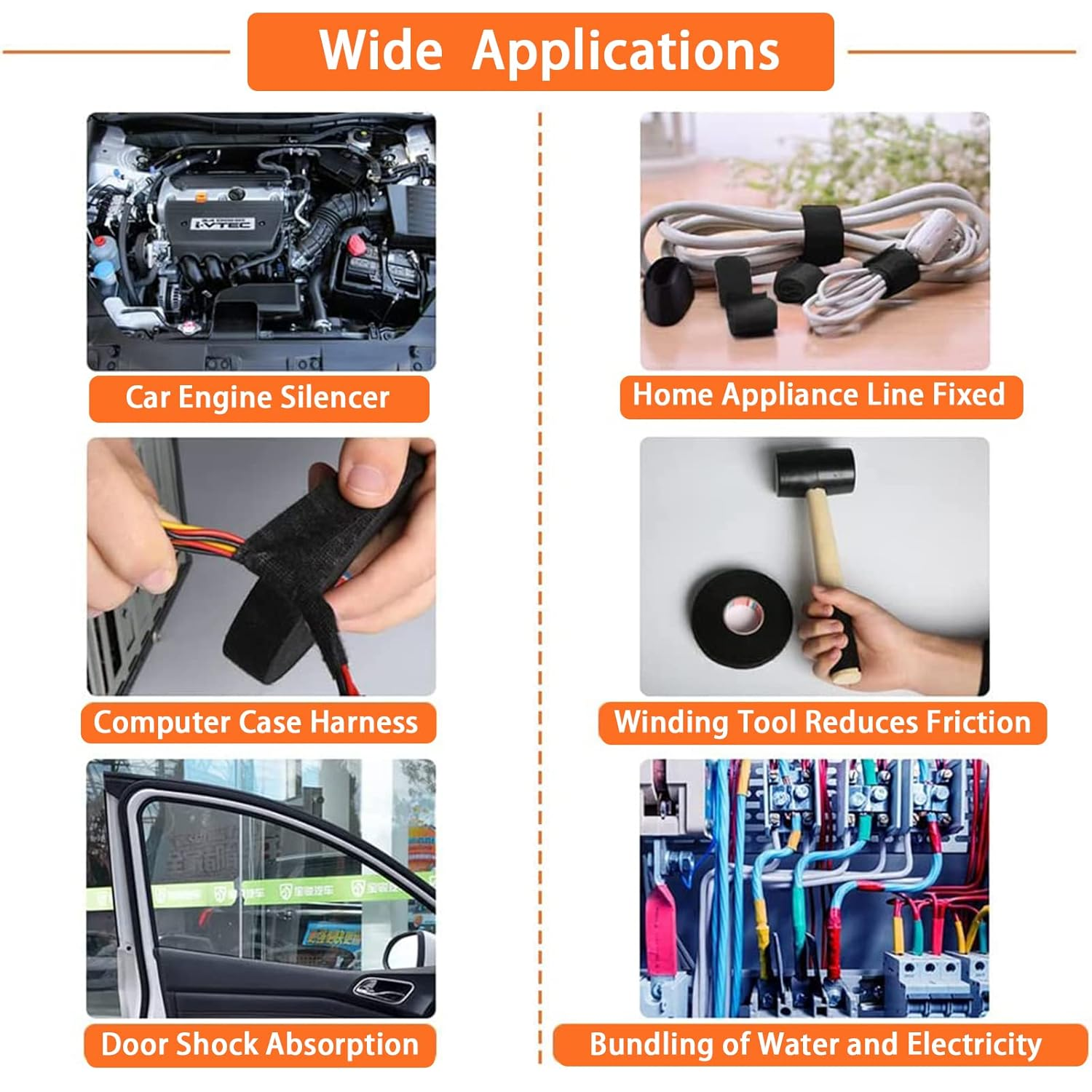 4 Pieces Fabric Tape for Car Insulation Tape Black, Wire Loom Harness Tape Self Adhesive Textile Tape for Wiring Harness, Motorcycle for Home Use (19Mm X 15M) image number 5