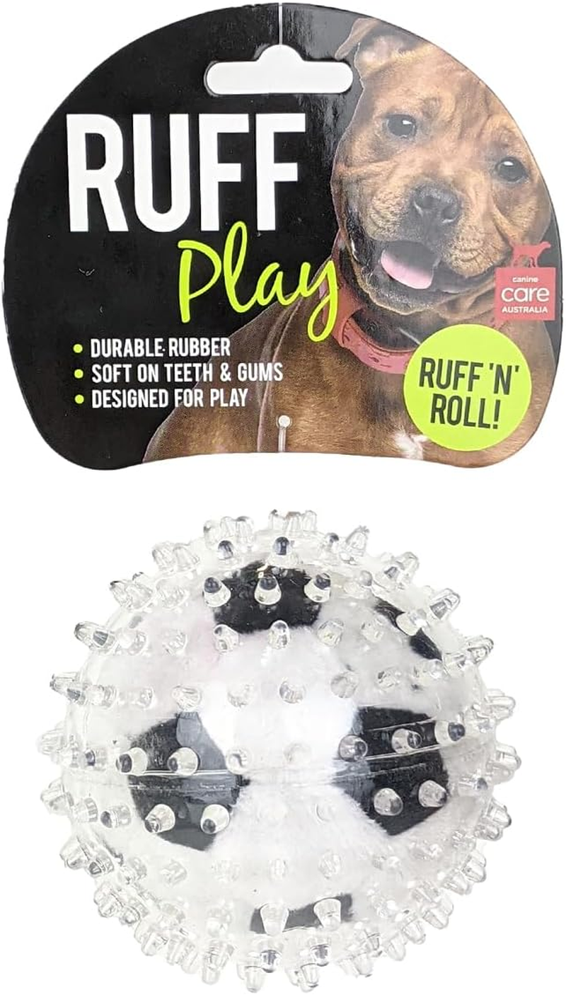 Ruff Play Sports Soccer Ball Dog Toy, Black & White - Dog Teething Toy, Durable Chew Balls, Spiky Ball, Non-Toxic Rubber, Aids Dogs Dental Health