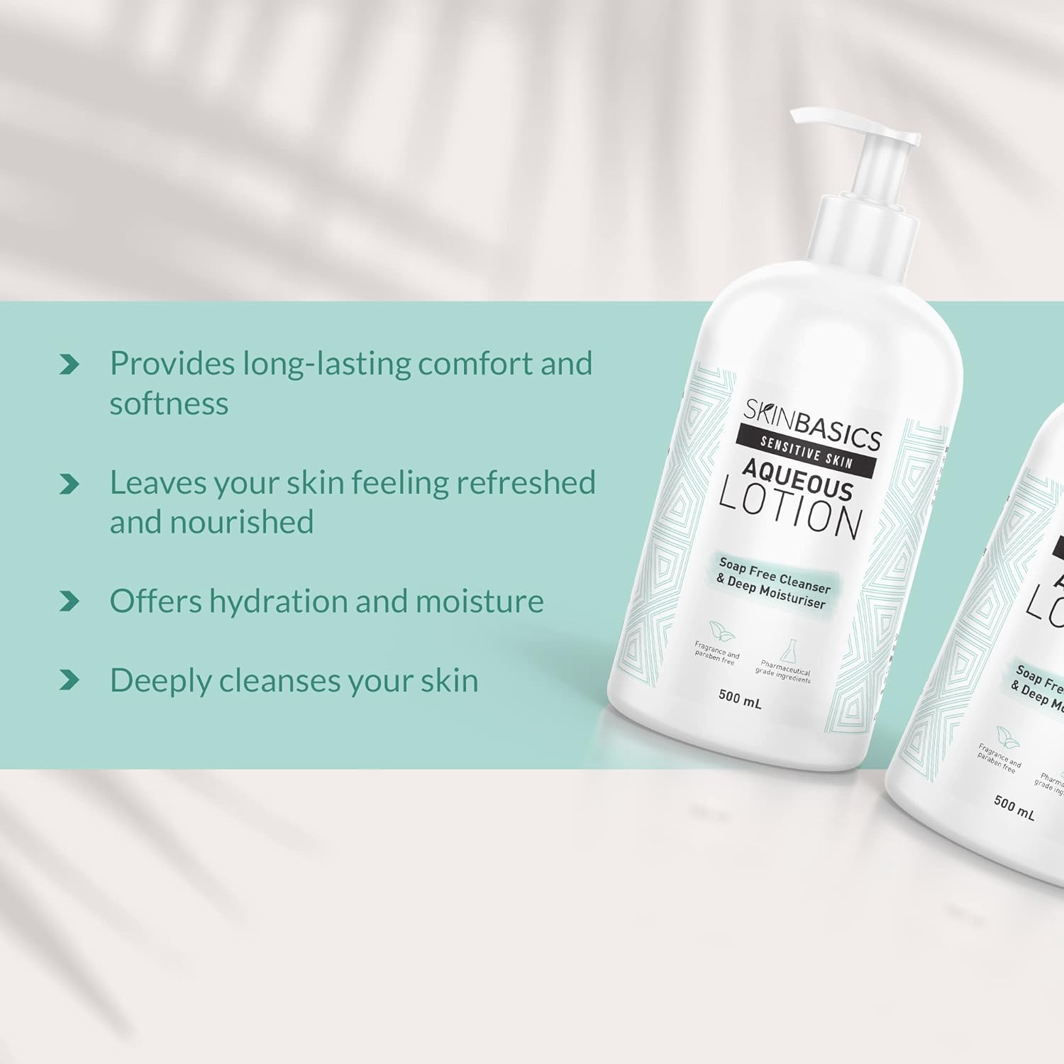 SKIN BASICS Aqueous Lotion Pump (500Ml) - Gentle Soap Free Cleanser Wash - Clinically Tested, Non-Irritating, Hypoallergenic Deep Moisturiser for Dry & Sensitive Skin image number 5