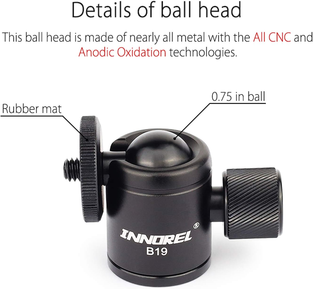 Mini Tripod Ball Head-Innorel B19,2022, 360 Degree Rotating Panoramic CNC Ballhead with 3/8" to 1/4" Adapter,Max Load 3Kg for Phone/Dlsr Camera/Mini Holder,12-Month Warranty image number 2