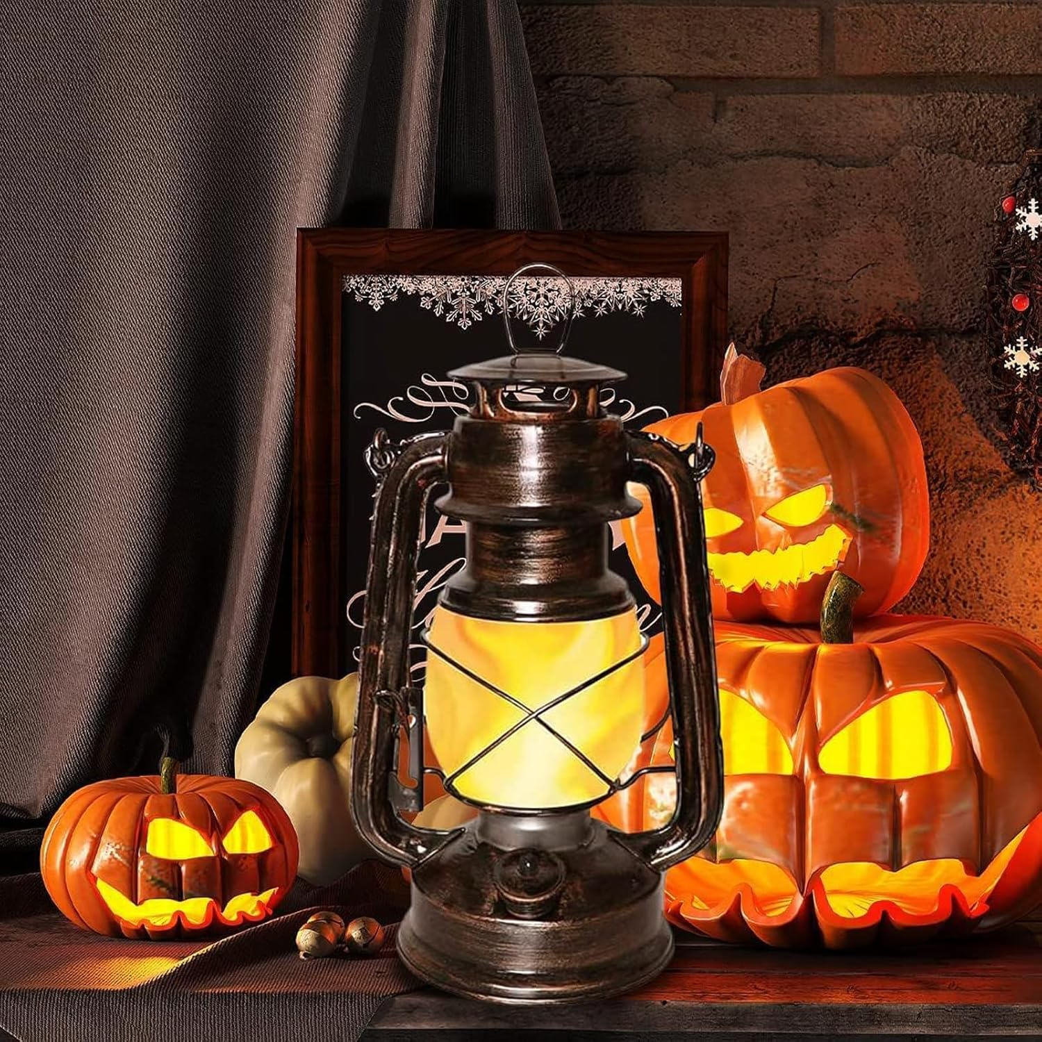 Flame Light Vintage Lantern Antiqued Copper Flickering Lantern 2 Modelsfull White and Flame Effect with Battery Operated Decorative Hanging Lanterns image number 3