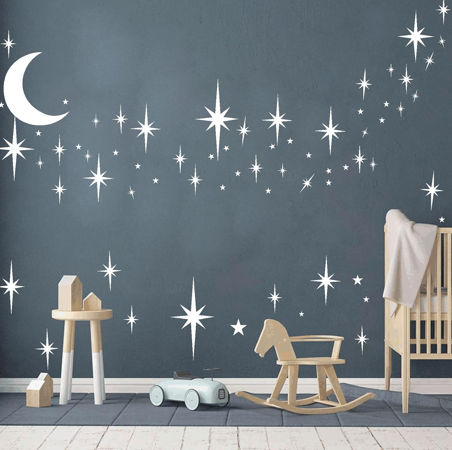 Easma Retro Starburst Wall Decals - Atomic Star Stickers for Girls Room - Peel and Stick Moon Decals