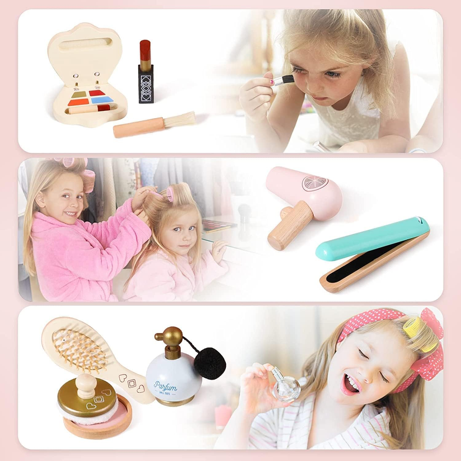 IEATFO Kids Makeup Kit for Girl, Wooden Makeup Toy Set for Toddlers, Pretend Wood Beauty Salon Toys Set for Kid Children Princess, Christmas Birthday Gift Toy for 3 4 5 6 7 8 9 10 Year Old image number 1