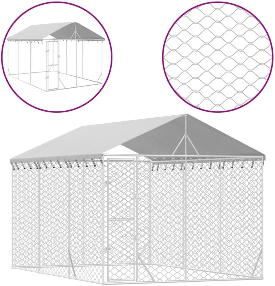 Outdoor Dog Kennel with Roof Silver 3X4.5X2.5 M Galvanised Steel Pet Shelter image number 2