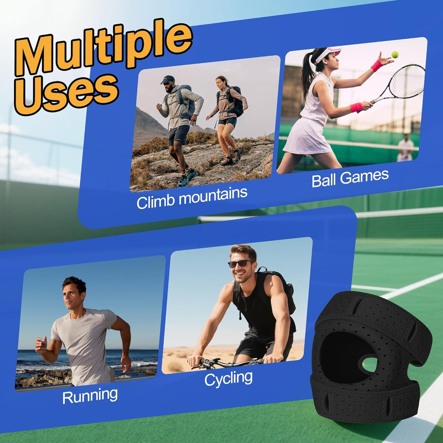 Knee Brace for Women Men, Adjustable Compression Patella Stabilizer Pad for Meniscus Tear, ACL Knee Brace for Meniscus Tear Knee Pain, Arthritis Pain, Injury Recovery, Running Workout (Black) image number 4