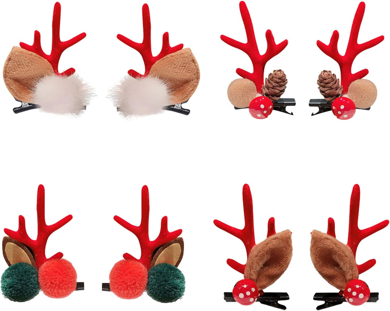 LERTREE 4 Pairs Girls Novelty Antler Hair Clip Women Hair Barrettes Cute Deer Horn and Ears Christmas Hair Pins Xmas Party Supplies (Red) image number 1
