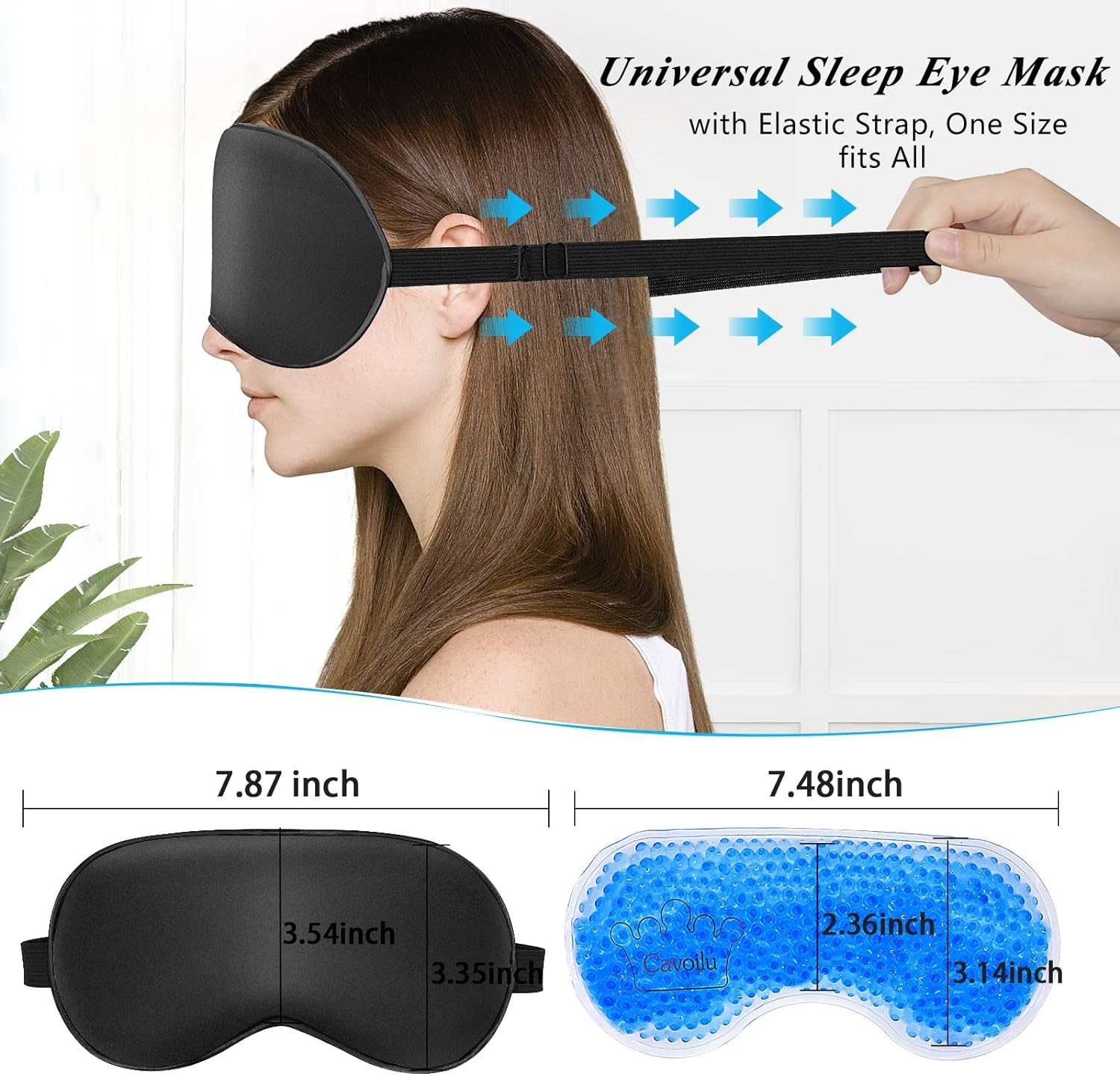 Cavoilu Eye Mask, Cooling Sleep Mask Gel Eye Mask for Sleeping, Reusable Black Silk Sleeping Mask for Travel, Gifts for Men Women image number 2