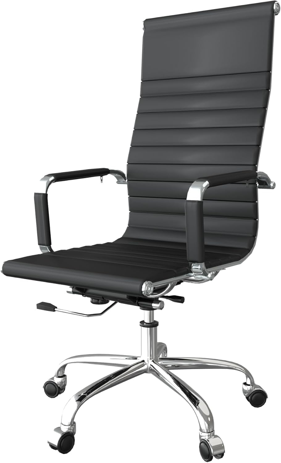 Ergonomic Office Desk Chair, Leather Modern Conference Room Chairs, Executive Ribbed Height Adjustable Swivel Rolling Chair for Home Office (Black) image number 1